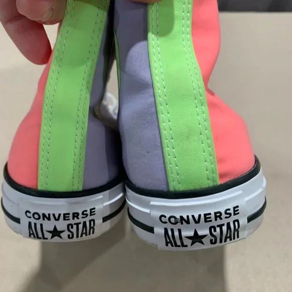 Converse Neon Pink and Yellow High-Top Sneakers - Picture 6 of 8